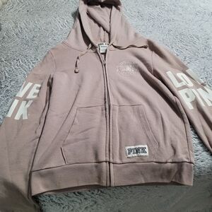 PINK Victoria's Secret Taupe Zip-Up Hoodie